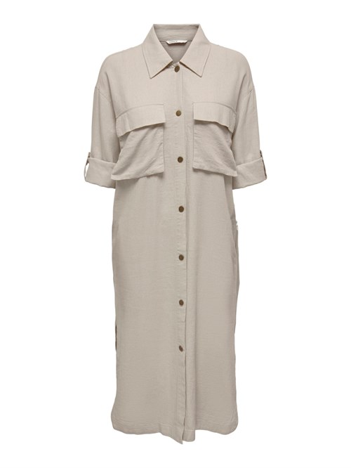 Lang Shacket -skjortekjole-Hør-Beige